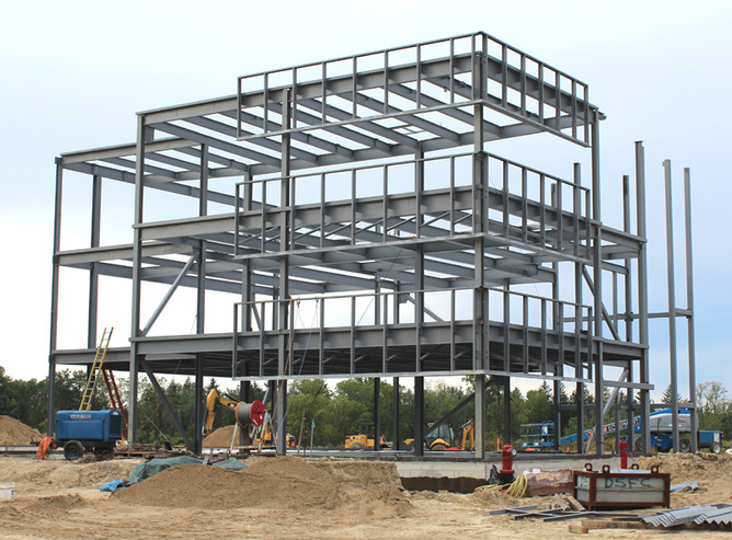 Structural steel frame under construction